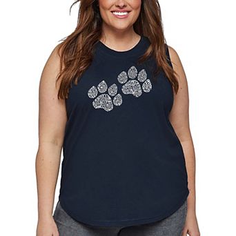 Women's Plus Size Word Art Tank Top - Woof Paw Prints