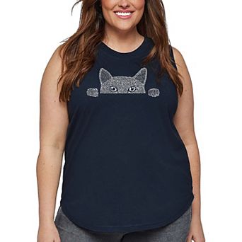 Women's Plus Size Word Art Tank Top - Peeking Cat