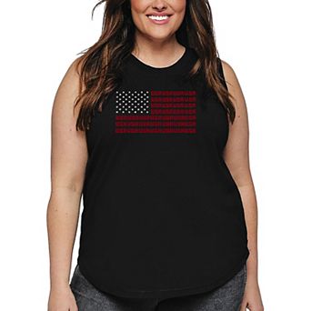Women's Plus Size Word Art Tank Top - US Flag