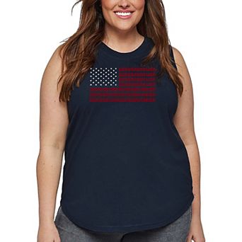 Women's Plus Size Word Art Tank Top - US Flag