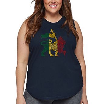 Women's Plus Size Word Art Tank Top - Rasta Lion - One Love