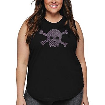 Women's Plus Size Word Art Tank Top - XOXO Skull