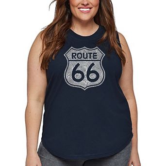 Women's Plus Size Word Art Tank Top - CITIES ALONG THE LEGENDARY ROUTE 66