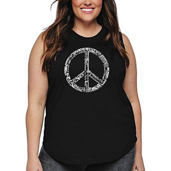 Women's Plus Size Word Art Tank Top - THE WORD PEACE IN 77 LANGUAGES