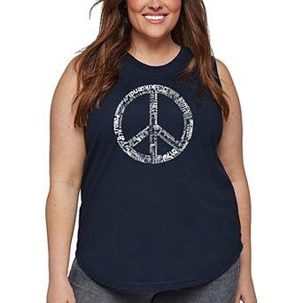 Women's Plus Size Word Art Tank Top - THE WORD PEACE IN 77 LANGUAGES