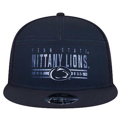 Men's New Era Navy Penn State Nittany Lions Split Panel 9FIFTY Snapback Trucker Hat