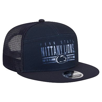 Men's New Era Navy Penn State Nittany Lions Split Panel 9FIFTY Snapback Trucker Hat