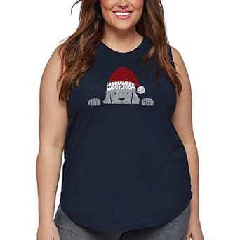 Christmas Peeking Dog - Women's Plus Size Word Art Tank Top