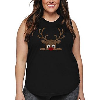 Peeking Reindeer - Women's Plus Size Word Art Tank Top