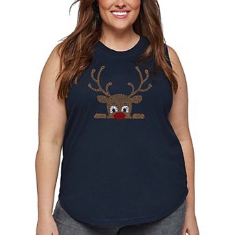 Peeking Reindeer - Women's Plus Size Word Art Tank Top