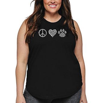 Women's Plus Size Word Art Tank Top - Peace Love Cats