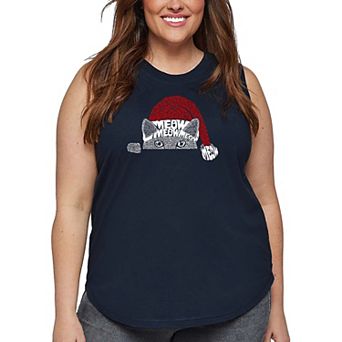 Christmas Peeking Cat - Women's Plus Size Word Art Tank Top