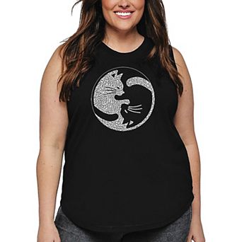 Women's Plus Size Word Art Tank Top - Yin Yang Cat