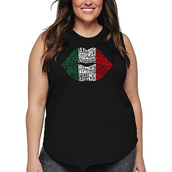 Women's Plus Size Word Art Tank Top - Latina Lips