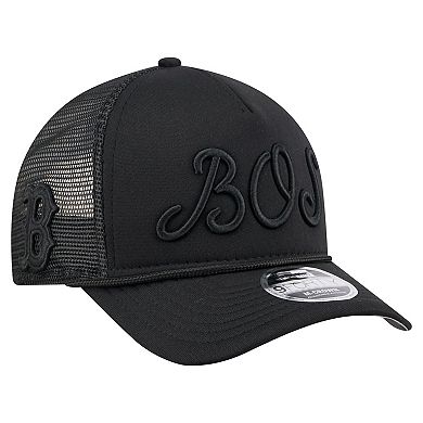 Men's New Era Black Boston Red Sox City Initial 9FORTY A-Frame M-Crown Adjustable Trucker Hat