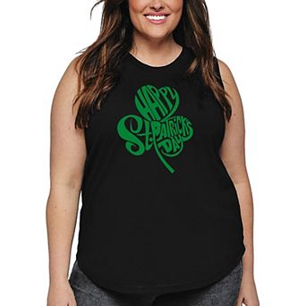 Women's Plus Size Word Art Tank Top - St. Patrick's Day Shamrock