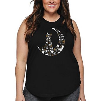 Cat Sitting On Moon - Women's Plus Size Word Art Tank Top