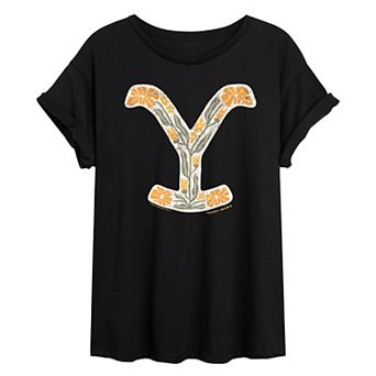 Juniors' Yellowstone Floral Logo Oversized Tee