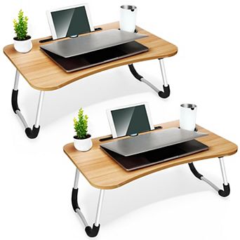 FC Design 2 Pack Foldable Laptop Table, Breakfast Serving Bed Tray, Lap Desk with Foldable Leg