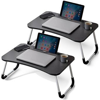 FC Design 2 Pack Foldable Laptop Table, Breakfast Serving Bed Tray, Lap Desk with Foldable Leg