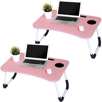 FC Design 2 Pack Foldable Laptop Table, Breakfast Serving Bed Tray, Lap Desk with Foldable Leg