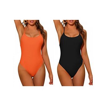 Women's One Piece Lace Up Swimsuit, Tie Cross Back Tummy Control Backless Swimwear Bathing Suit 2 pc