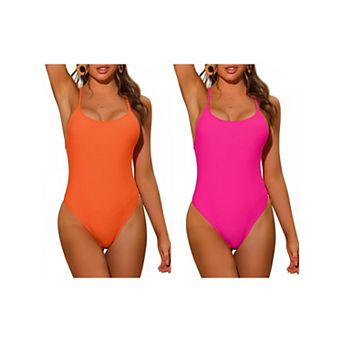 Women's One Piece Lace Up Swimsuit, Tie Cross Back Tummy Control Backless Swimwear Bathing Suit 2 pc