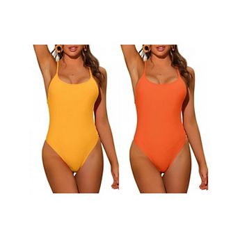 Women's One Piece Lace Up Swimsuit, Tie Cross Back Tummy Control Backless Swimwear Bathing Suit 2 pc