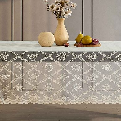 HLC.ME Isabella Floral Lace Fabric Tablecloth, Round Table Cloth, Wrinkle Resistant, Scalloped
