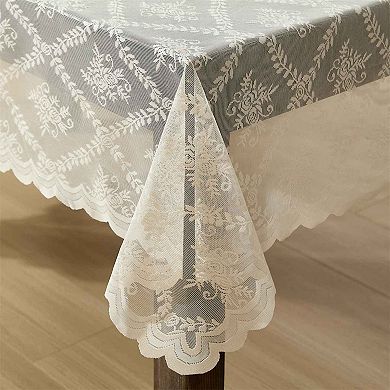 HLC.ME Isabella Floral Lace Fabric Tablecloth, Round Table Cloth, Wrinkle Resistant, Scalloped
