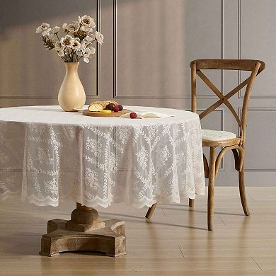 HLC.ME Isabella Floral Lace Fabric Tablecloth, Round Table Cloth, Wrinkle Resistant, Scalloped