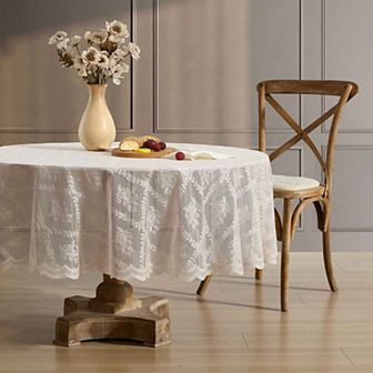 HLC.ME Isabella Floral Lace Fabric Tablecloth, Round Table Cloth, Wrinkle Resistant, Scalloped
