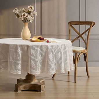 HLC.ME Isabella Floral Lace Fabric Tablecloth, Round Table Cloth, Wrinkle Resistant, Scalloped
