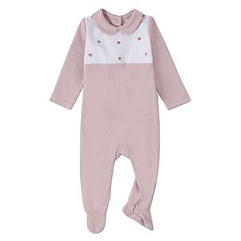 Baby Girls Petite Hearts Pintuck Cotton Footie