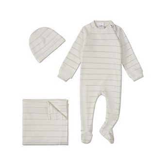 3 pc Unisex Baby Ribbed Shimmer Stripe Footie Set