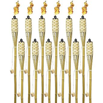 Sorbus 5 Feet Tall 100% Bamboo Outdoor Torches (Set of 12)