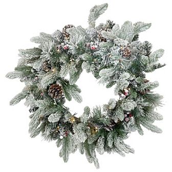 Sunnydaze 24" Diameter Prelit Christmas Wreath - Flocked