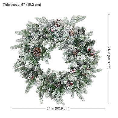 Sunnydaze 24" Diameter Prelit Christmas Wreath - Flocked