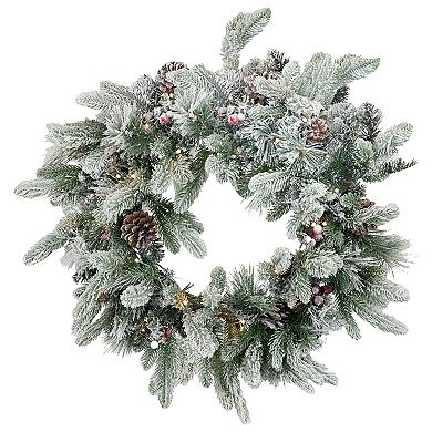 Sunnydaze 24" Diameter Prelit Christmas Wreath - Flocked