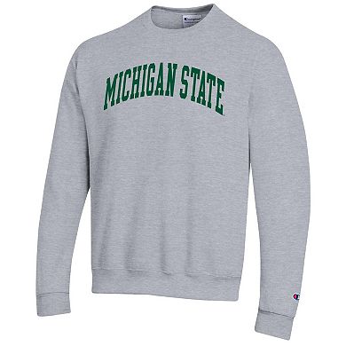Men's Champion Heather Gray Michigan State Spartans Basic Arch Fleece Pullover Sweatshirt