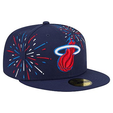 Men's New Era Navy Miami Heat Americana Fireworks 59FIFTY Fitted Hat