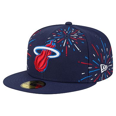 Men's New Era Navy Miami Heat Americana Fireworks 59FIFTY Fitted Hat