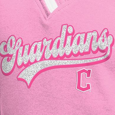 Girls Youth New Era Pink Cleveland Guardians Mommy & Me Raglan V-Neck T-Shirt