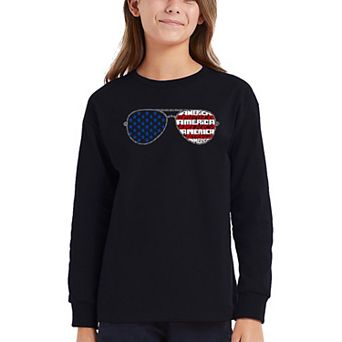 Americana Sunglasses - Girl's Word Art Long Sleeve T-Shirt