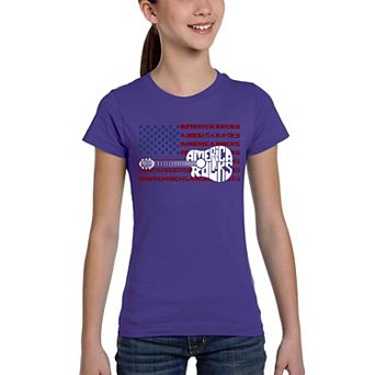 America Rocks - Girl's Word Art T-Shirt