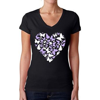 Butterfly Heart - Women's Word Art V-Neck T-Shirt