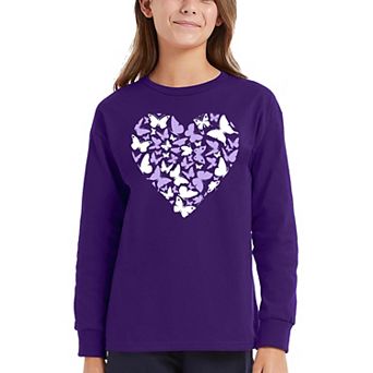 Butterfly Heart - Girl's Word Art Long Sleeve T-Shirt