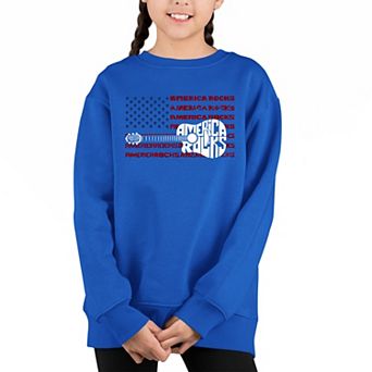 America Rocks - Girl's Word Art Crewneck Sweatshirt