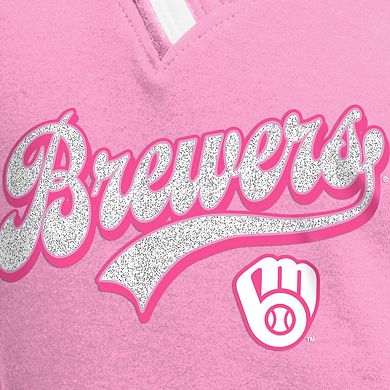 Girls Youth New Era Pink Milwaukee Brewers Mommy & Me Raglan V-Neck T-Shirt