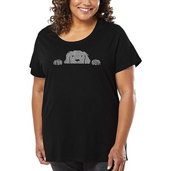 Women's Plus Size Word Art T-shirt - Peeking Dog